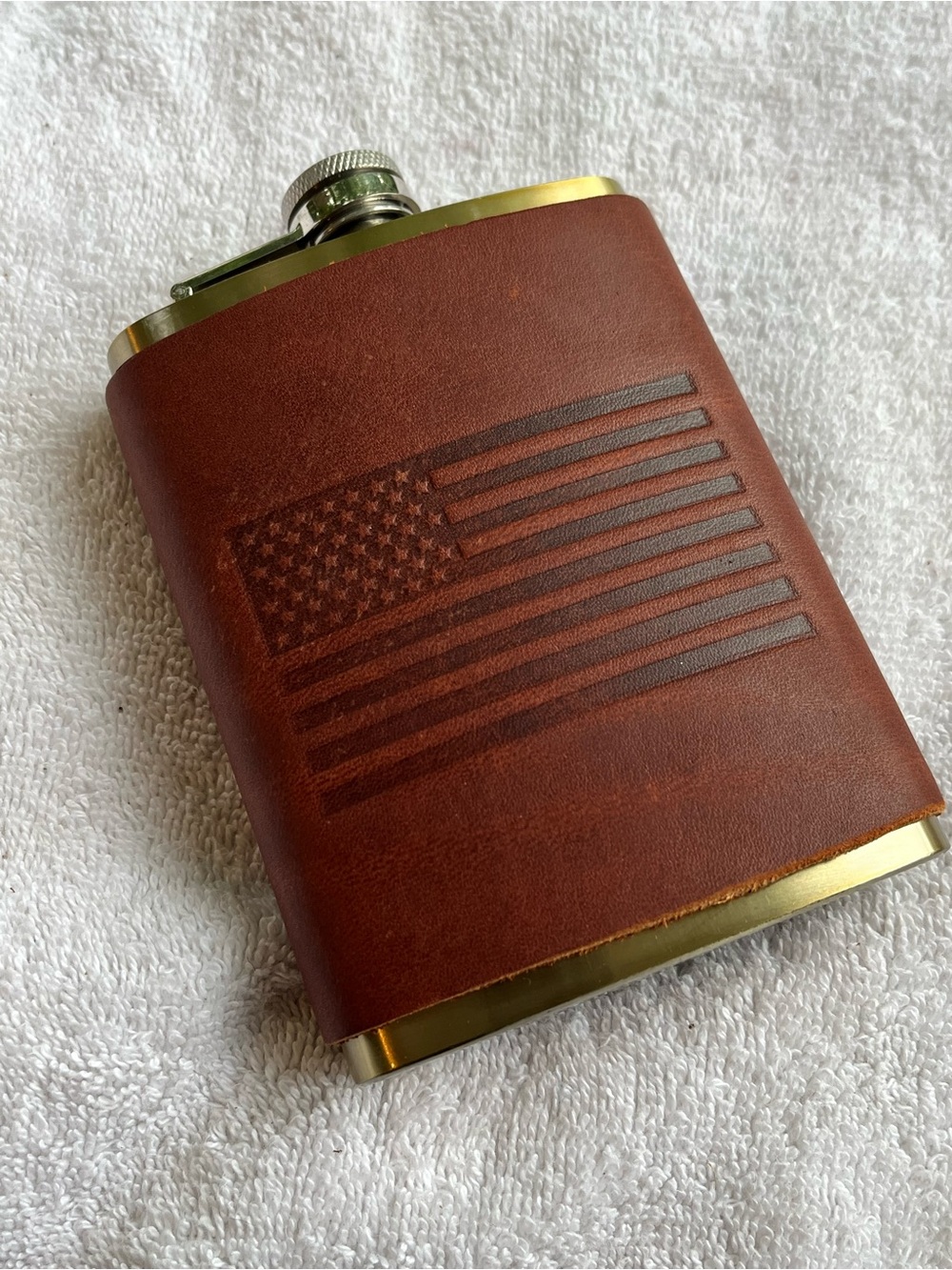 Leather-Wrapped Flask with American Flag